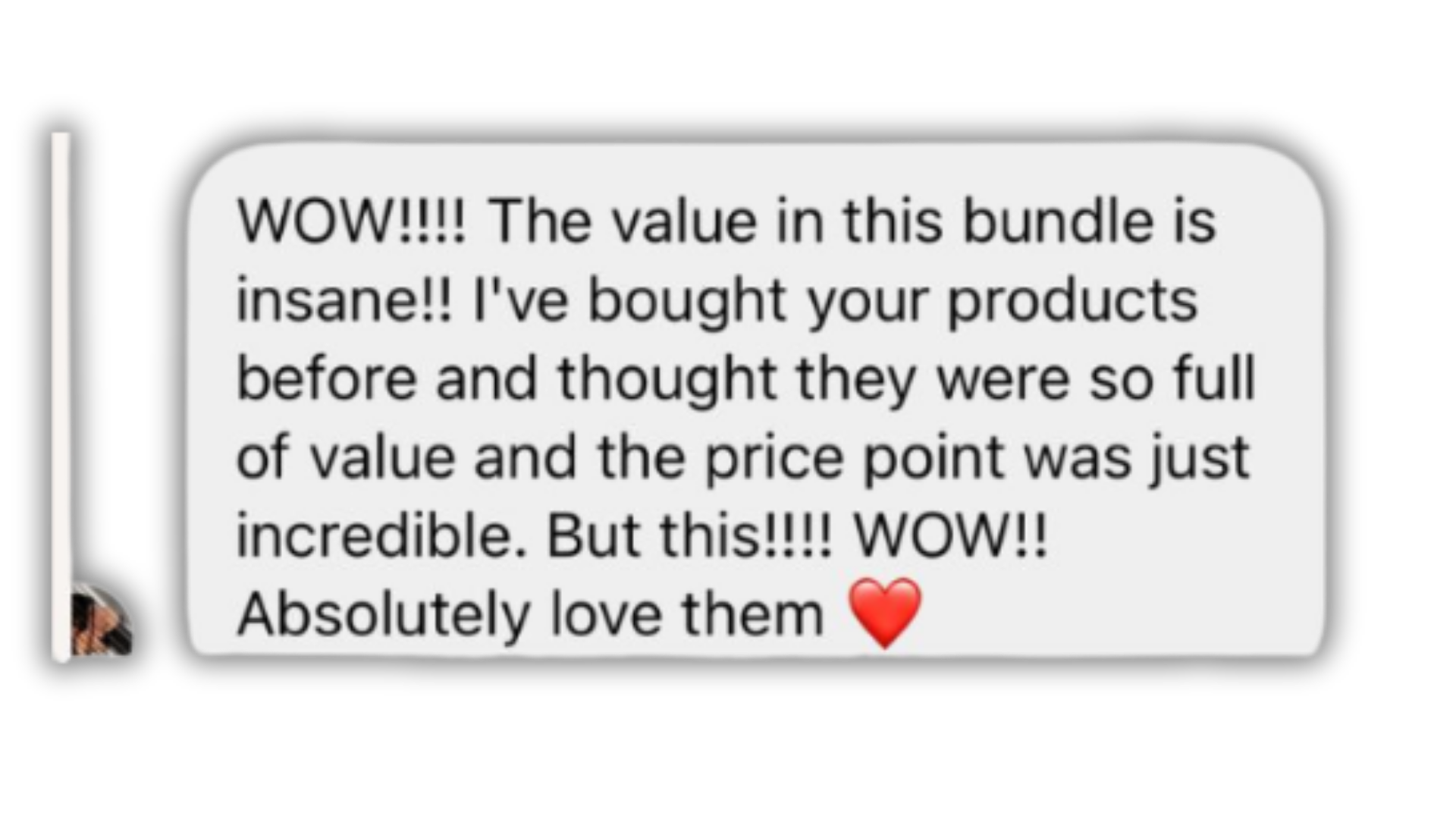Screenshot of a DM saying WOW the value in this bundle is insane